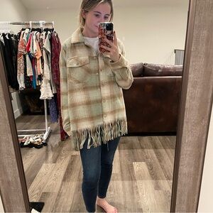 Plaid Fringe Button-Up Jacket